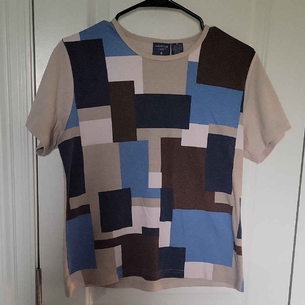 Mountain Lake Blue and Brown Graphic Boxy Tee